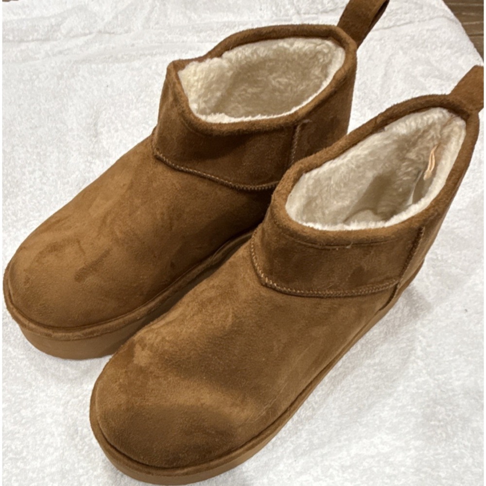Madden Girl Girls Brown Ankle Bootie Faux Fur Lined Pull-On Round Toe Flat 10